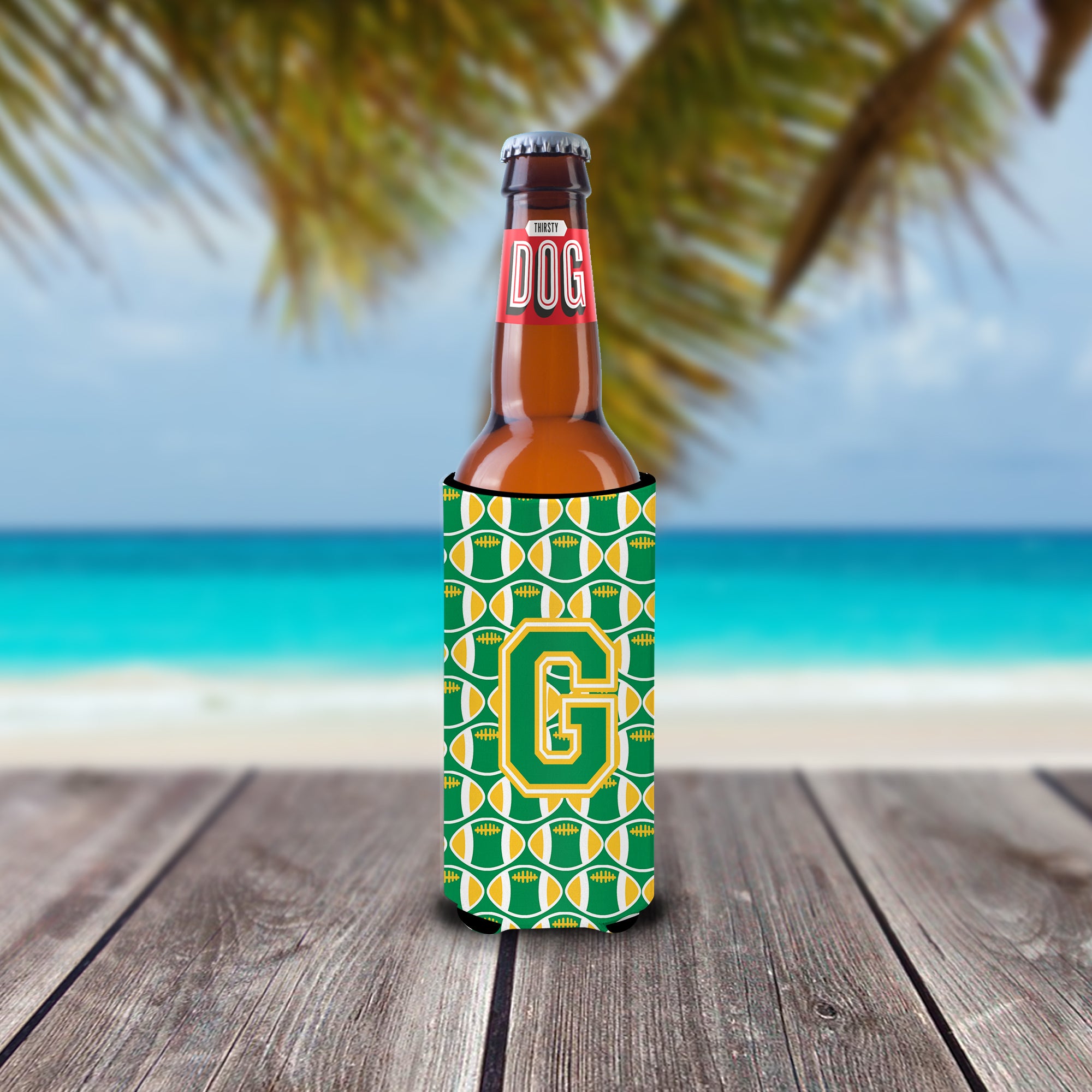 Lettre G Football vert et or Ultra Beverage Isolateurs pour canettes minces CJ1069-GMUK