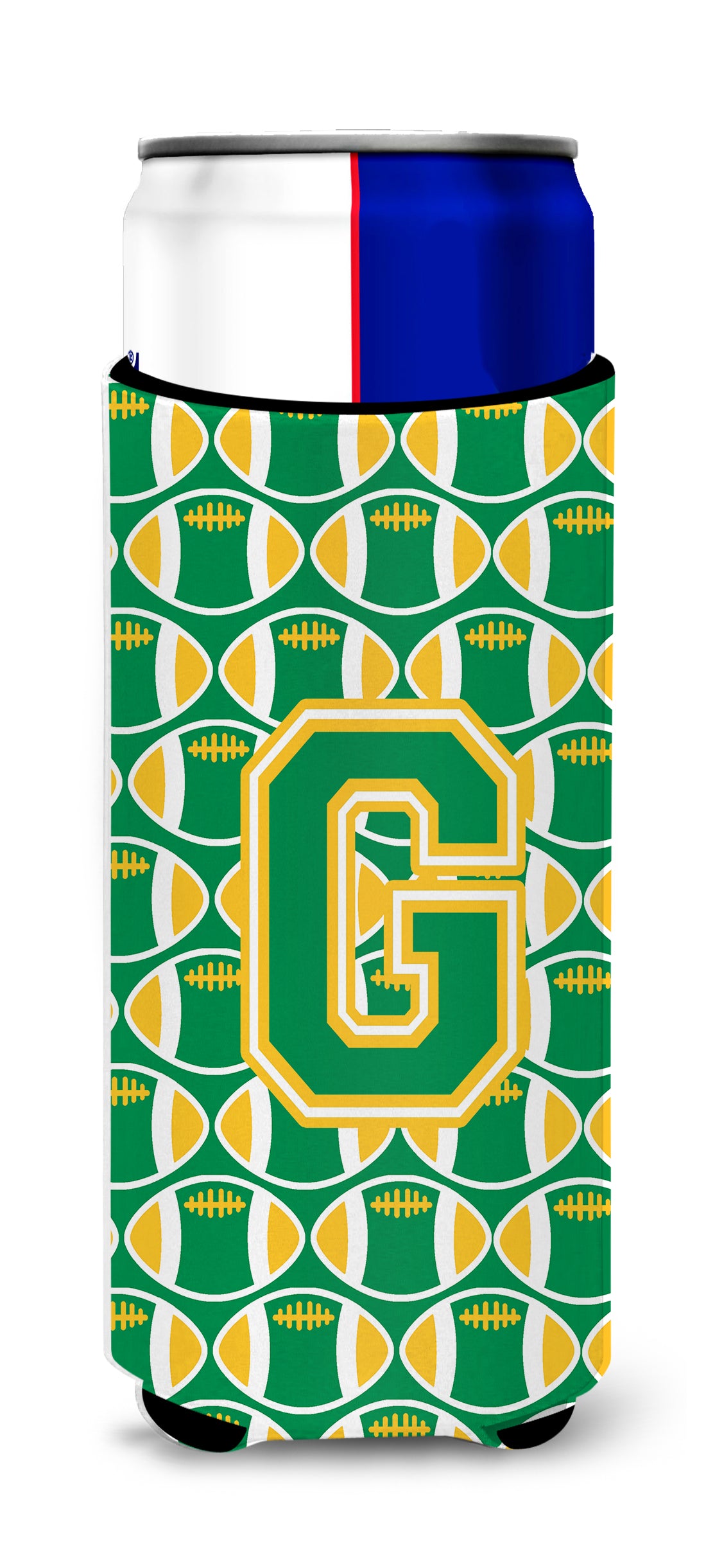 Letter G Football Green and Gold Ultra Beverage Insulators for slim cans CJ1069-GMUK.
