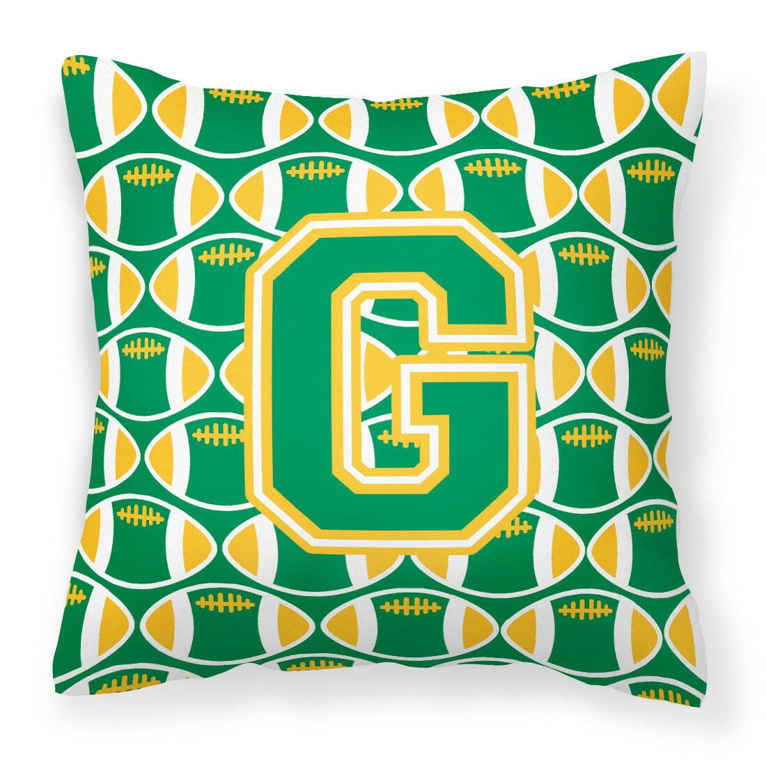 Letter G Football Green and Gold Fabric Decorative Pillow CJ1069-GPW1414 by Caroline&#39;s Treasures