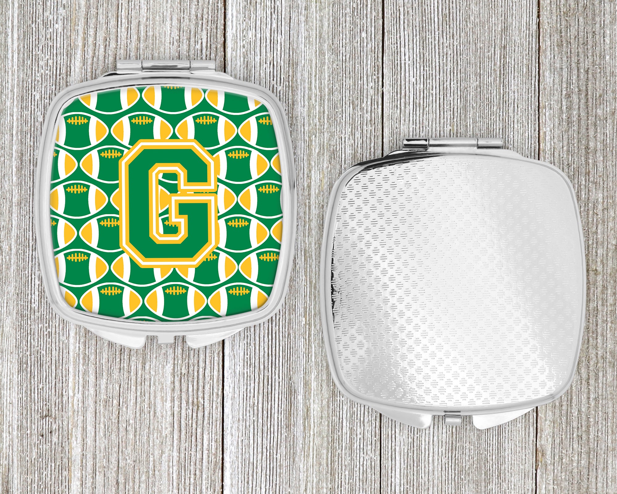 Letter G Football Green and Gold Compact Mirror CJ1069-GSCM