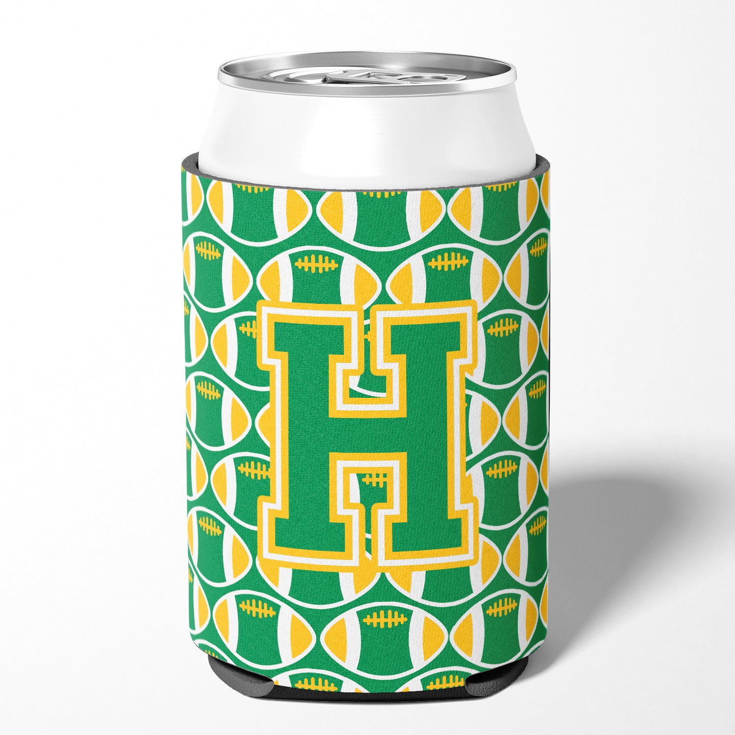 Letter H Football Green and Gold Can or Bottle Hugger CJ1069-HCC