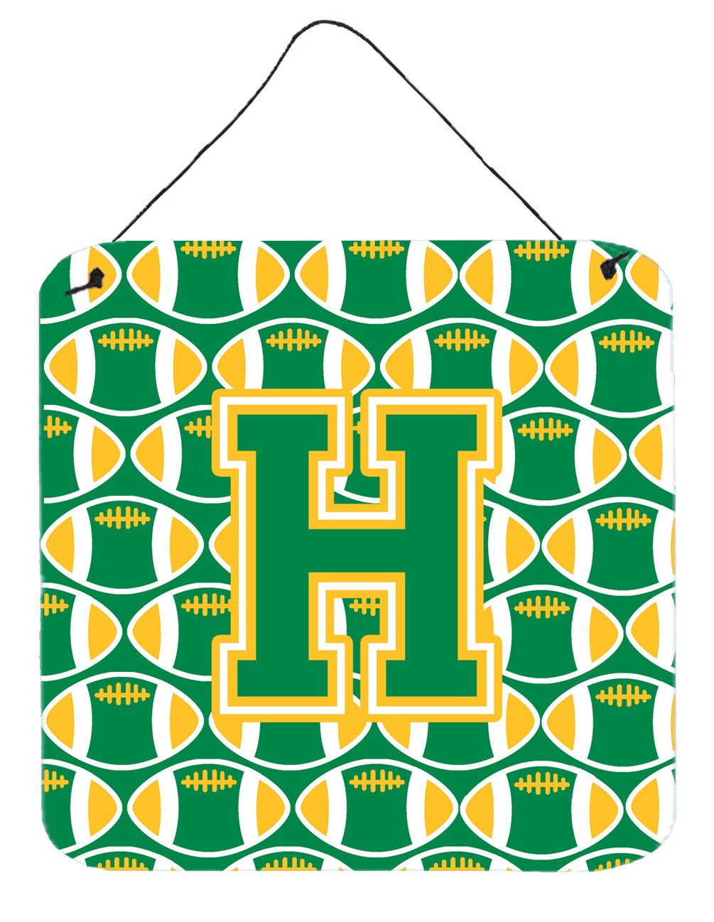 Letter H Football Green and Gold Wall or Door Hanging Prints CJ1069-HDS66 by Caroline&#39;s Treasures