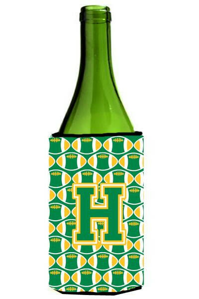 Letter H Football Green and Gold Wine Bottle Beverage Insulator Hugger CJ1069-HLITERK by Caroline's Treasures