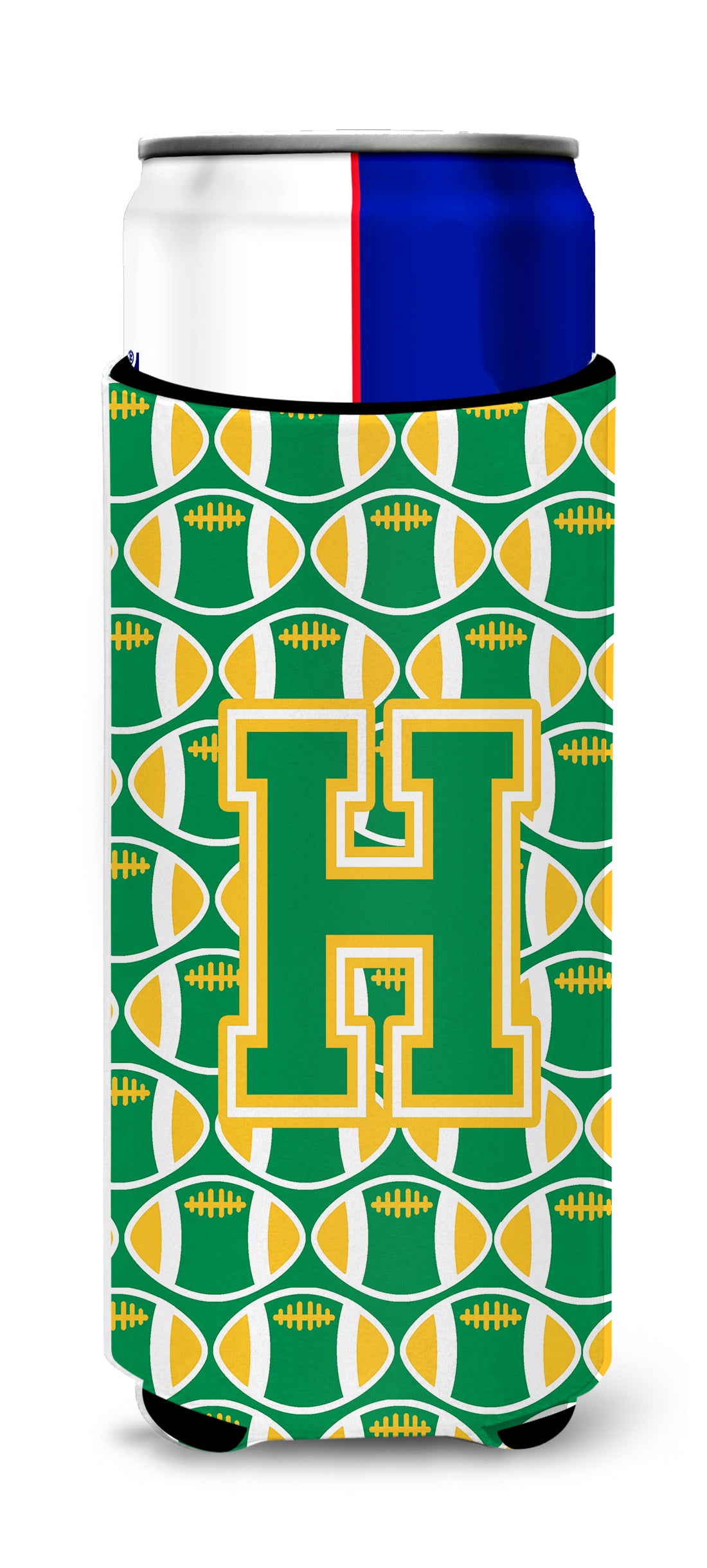Letter H Football Green and Gold Ultra Beverage Insulators for slim cans CJ1069-HMUK