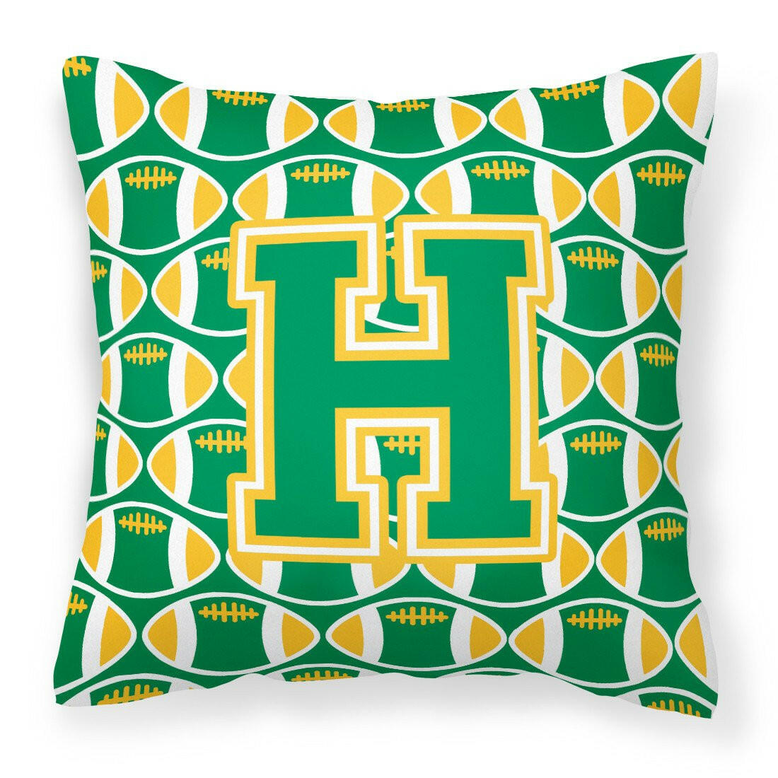 Letter H Football Green and Gold Fabric Decorative Pillow CJ1069-HPW1414 by Caroline&#39;s Treasures