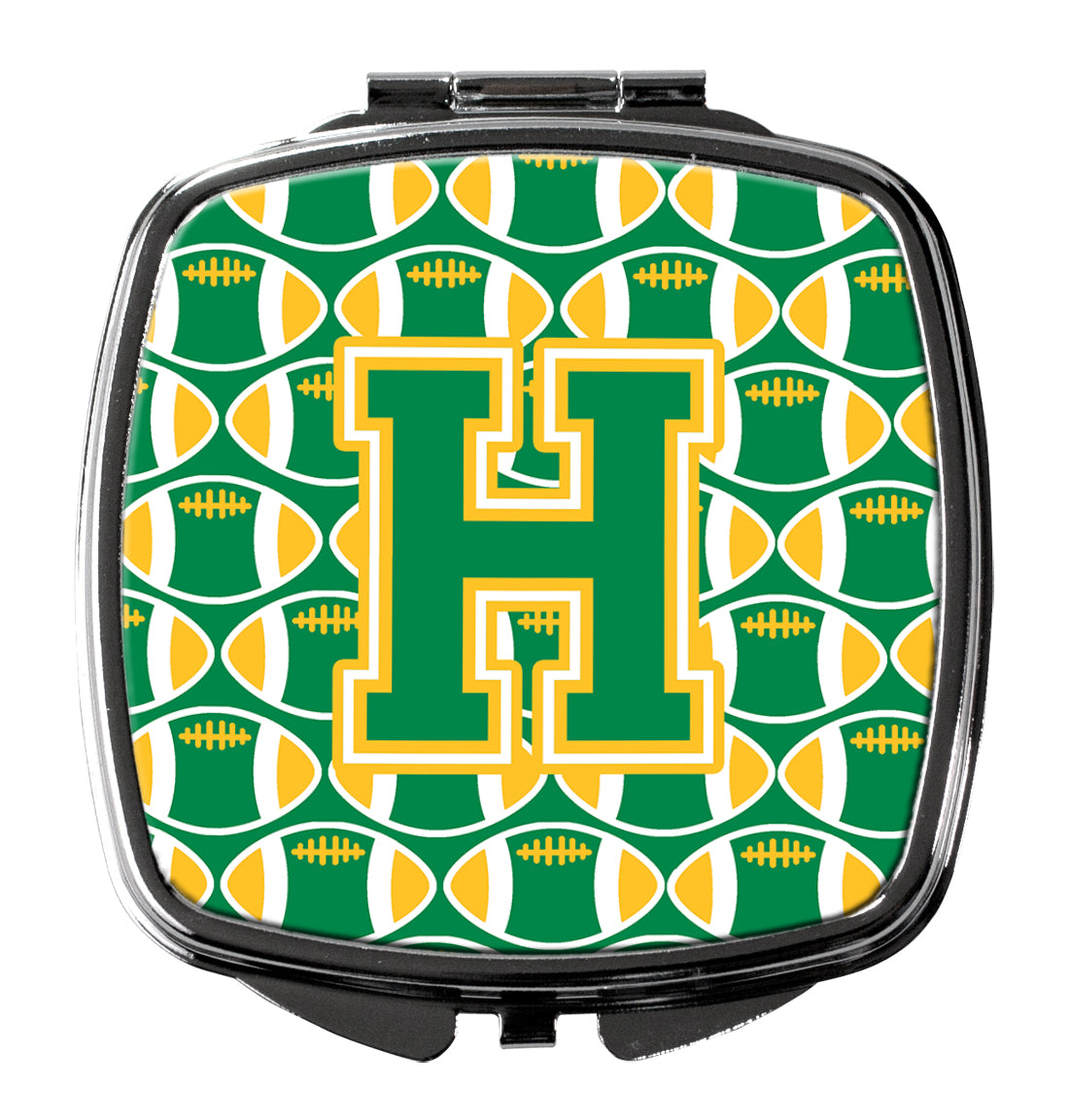 Letter H Football Green and Gold Compact Mirror CJ1069-HSCM  the-store.com.