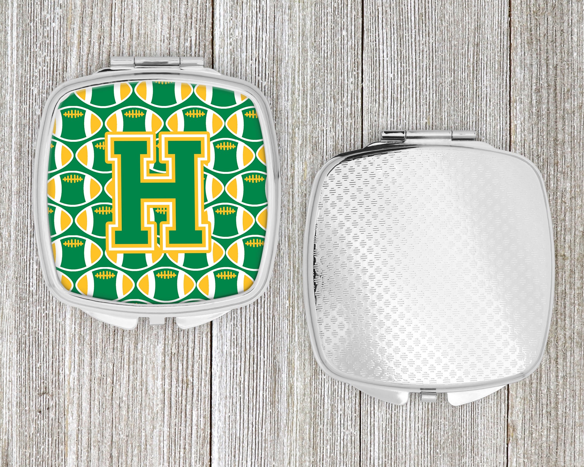 Letter H Football Green and Gold Compact Mirror CJ1069-HSCM
