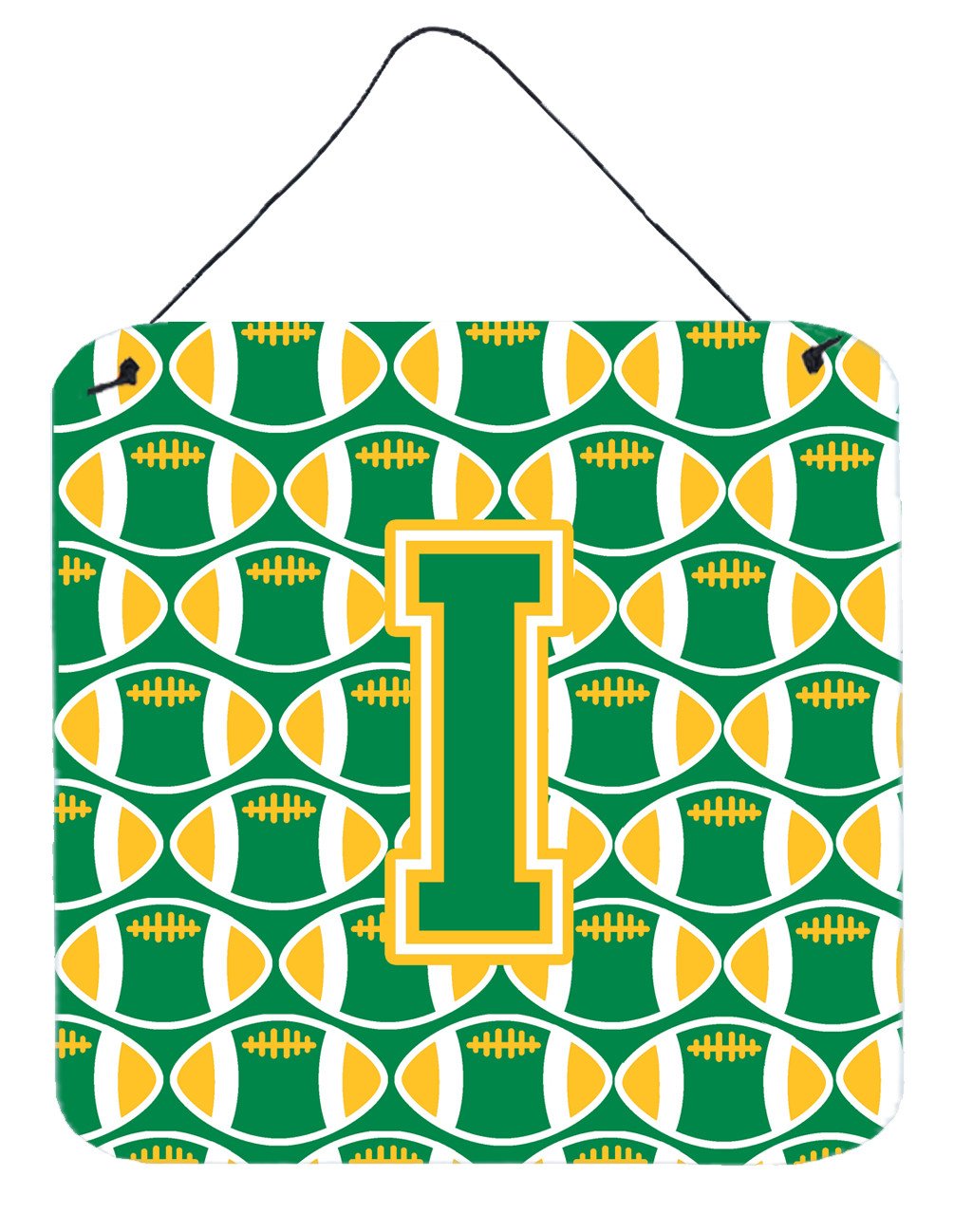 Letter I Football Green and Gold Wall or Door Hanging Prints CJ1069-IDS66 by Caroline&#39;s Treasures
