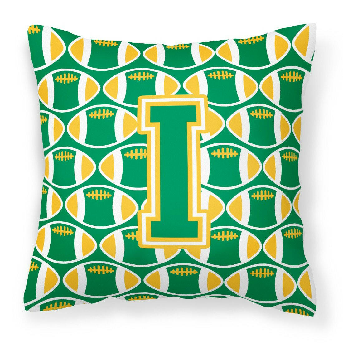 Letter I Football Green and Gold Fabric Decorative Pillow CJ1069-IPW1414 by Caroline&#39;s Treasures