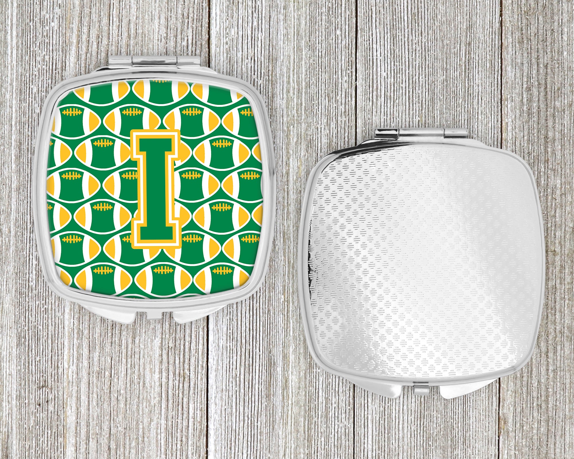 Letter I Football Green and Gold Compact Mirror CJ1069-ISCM