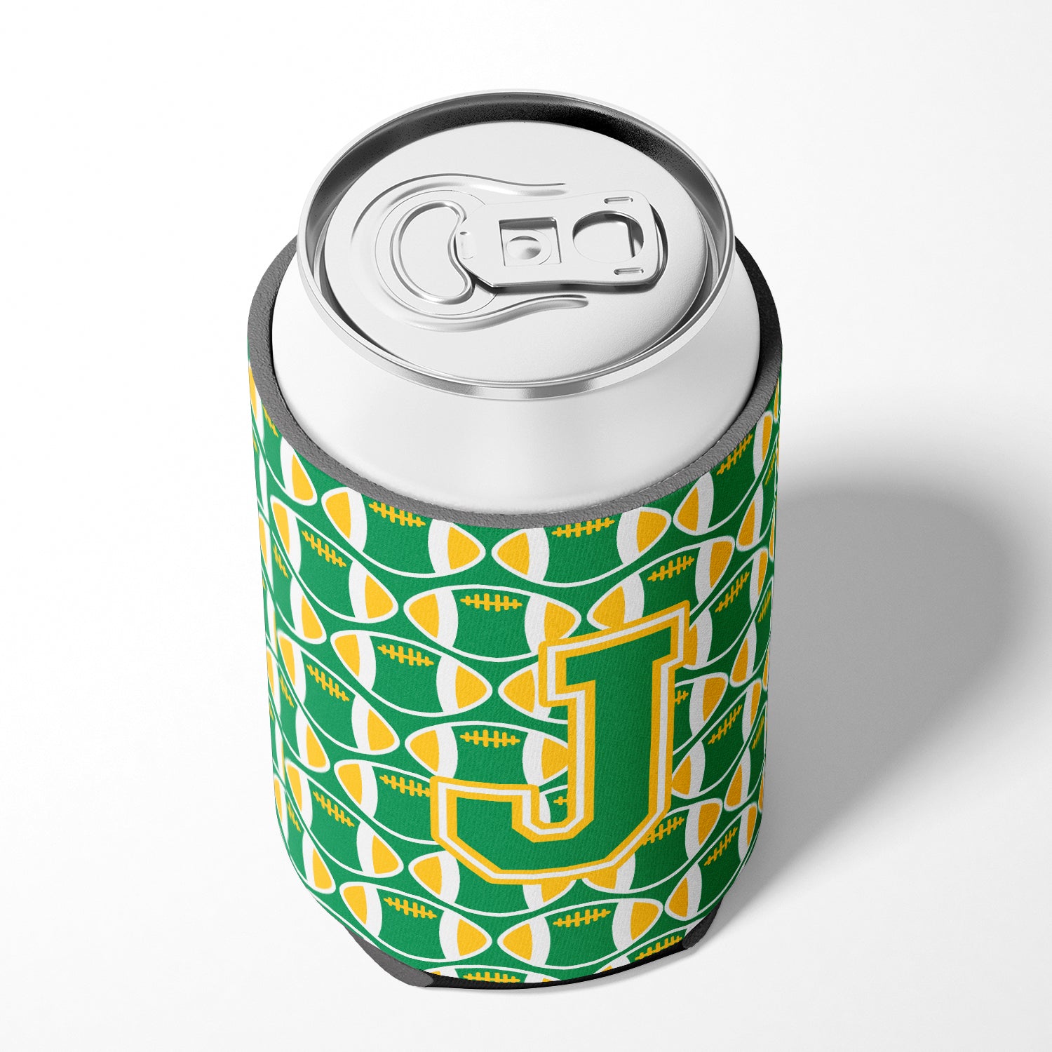 Letter J Football Green and Gold Can or Bottle Hugger CJ1069-JCC