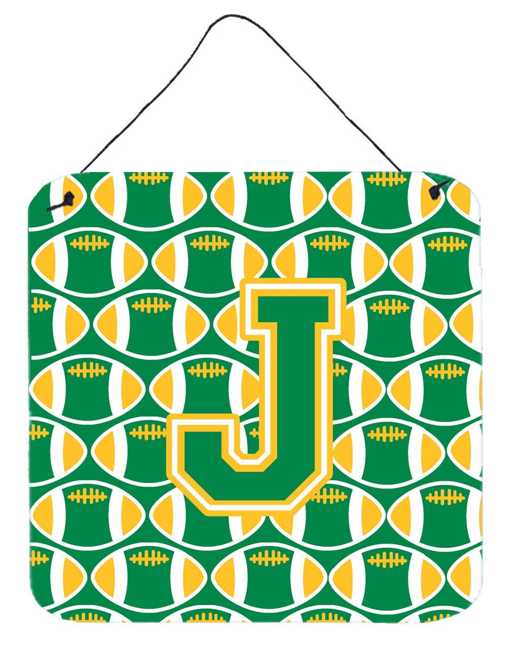Letter J Football Green and Gold Wall or Door Hanging Prints CJ1069-JDS66 by Caroline&#39;s Treasures