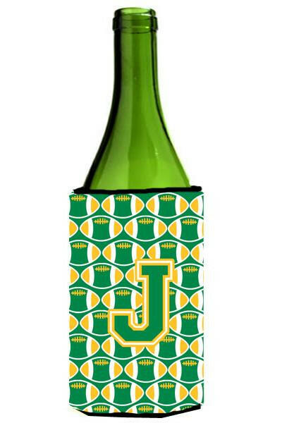 Letter J Football Green and Gold Wine Bottle Beverage Insulator Hugger CJ1069-JLITERK by Caroline's Treasures