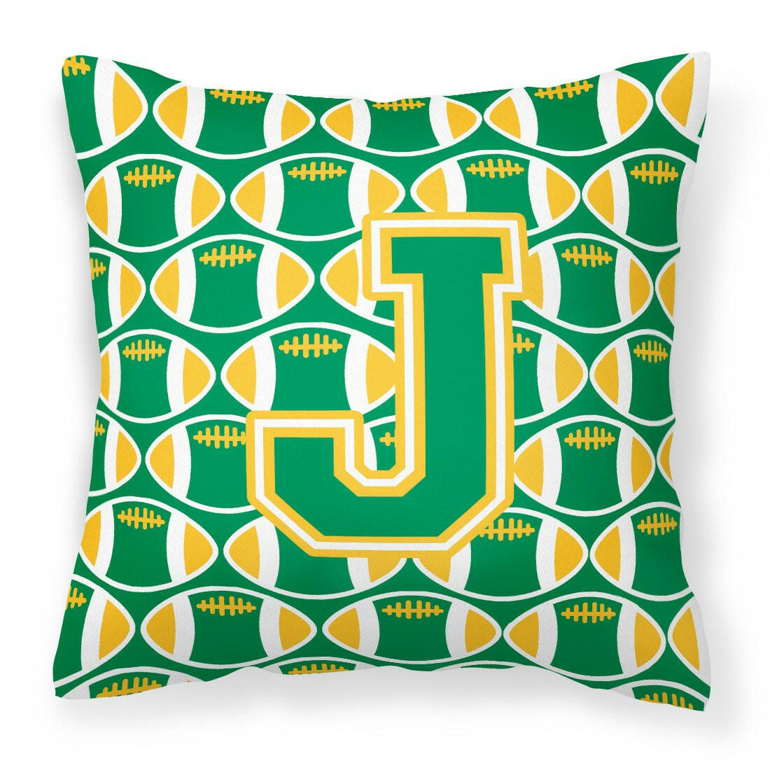 Letter J Football Green and Gold Fabric Decorative Pillow CJ1069-JPW1414 by Caroline&#39;s Treasures