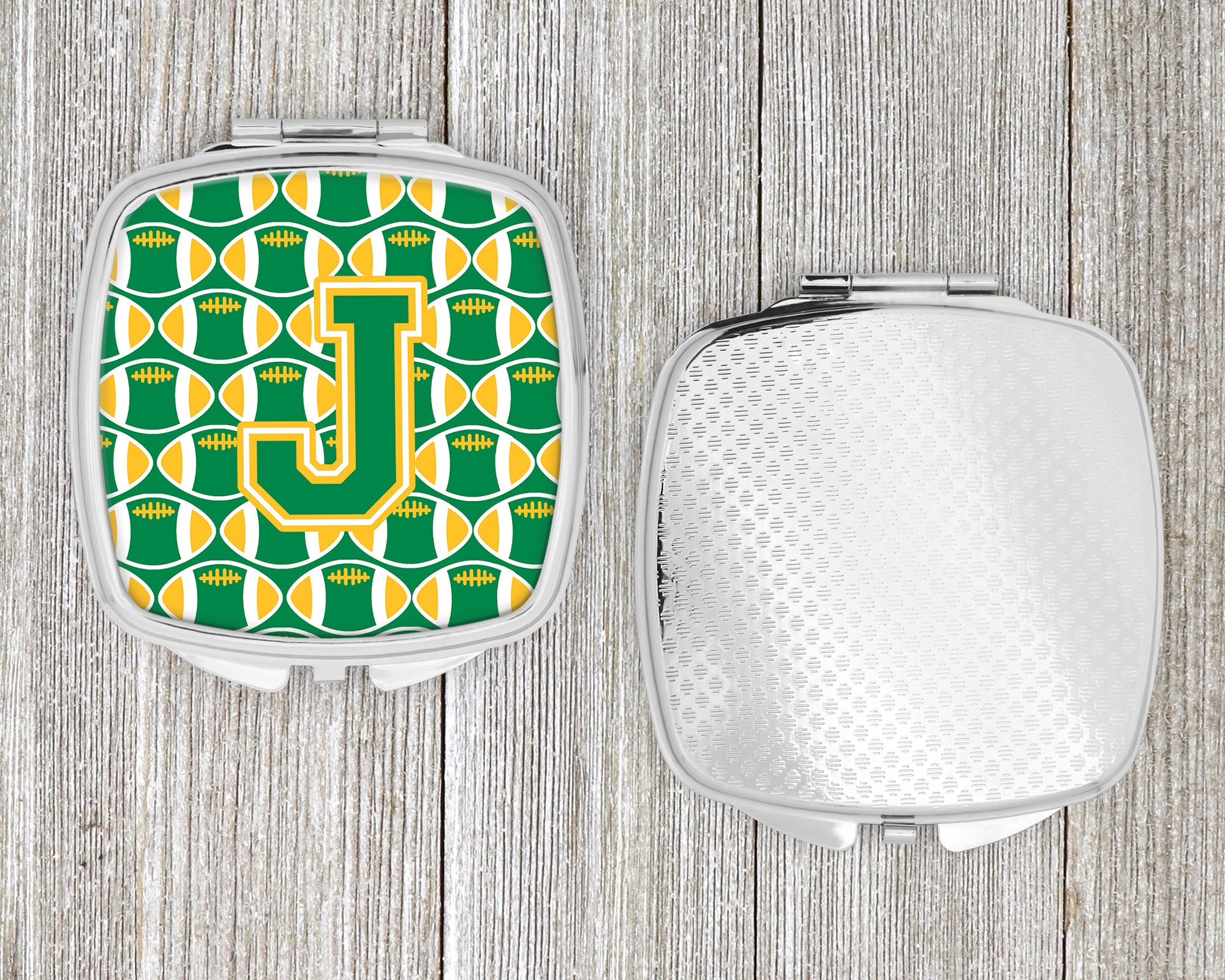 Letter J Football Green and Gold Compact Mirror CJ1069-JSCM