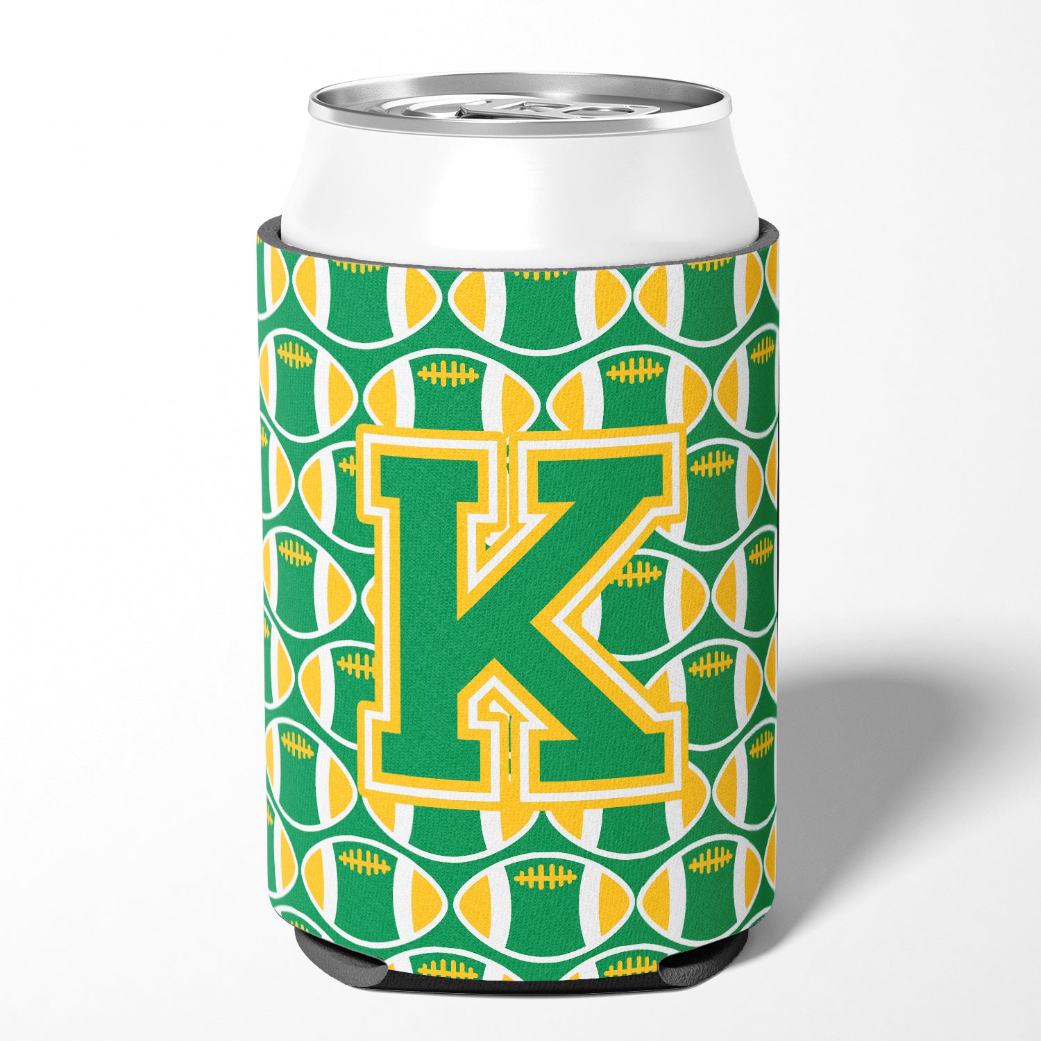 Letter K Football Green and Gold Can or Bottle Hugger CJ1069-KCC