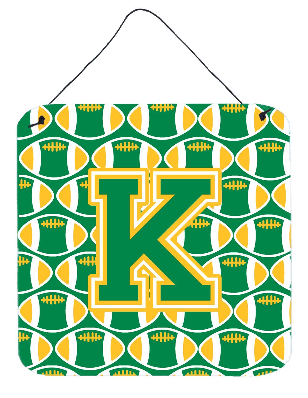 Letter K Football Green and Gold Wall or Door Hanging Prints CJ1069-KDS66 by Caroline&#39;s Treasures