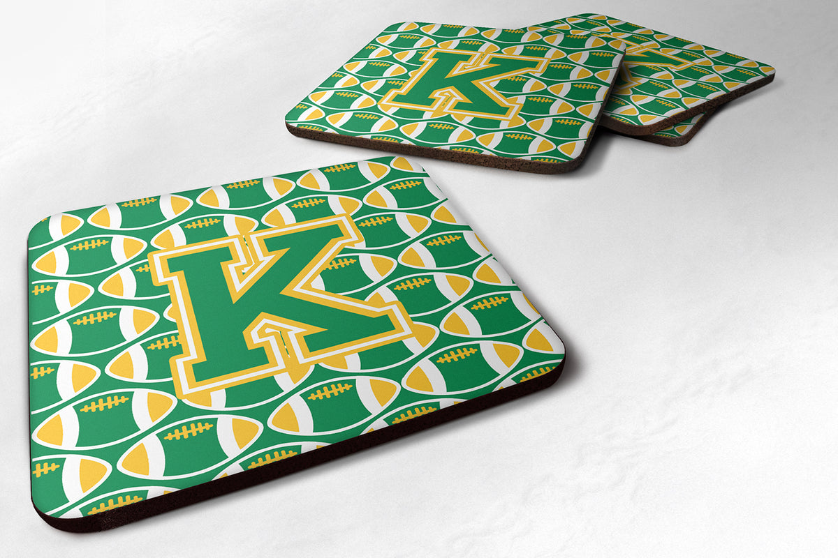 Letter K Football Green and Gold Foam Coaster Set of 4 CJ1069-KFC - the-store.com