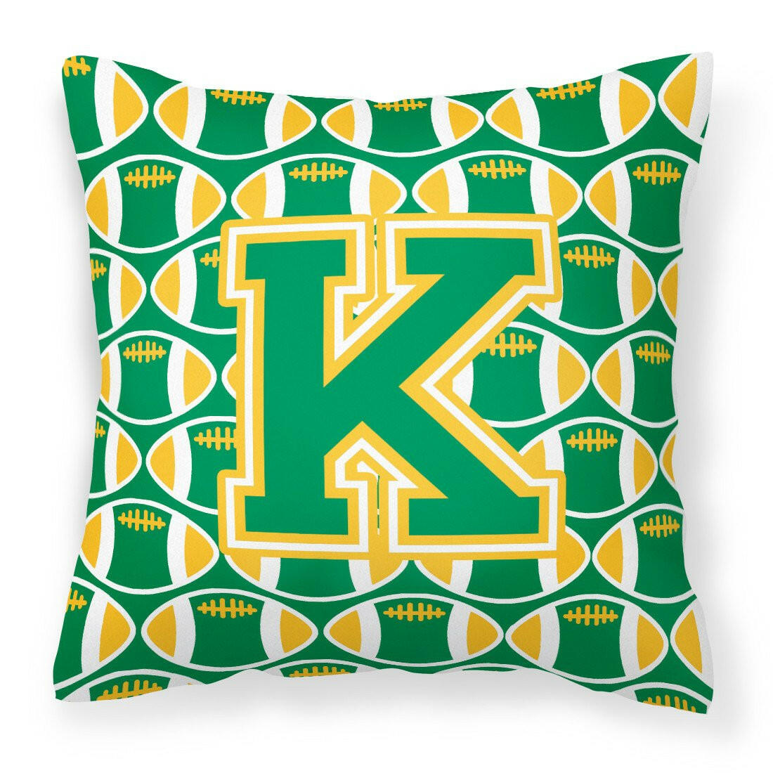 Letter K Football Green and Gold Fabric Decorative Pillow CJ1069-KPW1414 by Caroline&#39;s Treasures