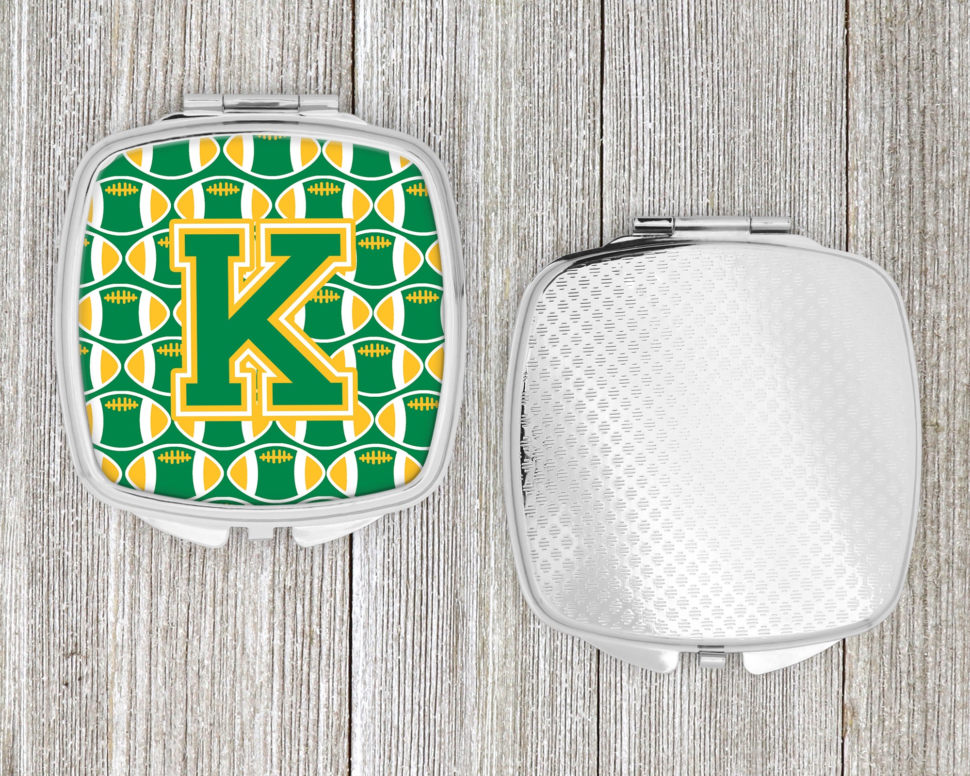 Letter K Football Green and Gold Compact Mirror CJ1069-KSCM  the-store.com.