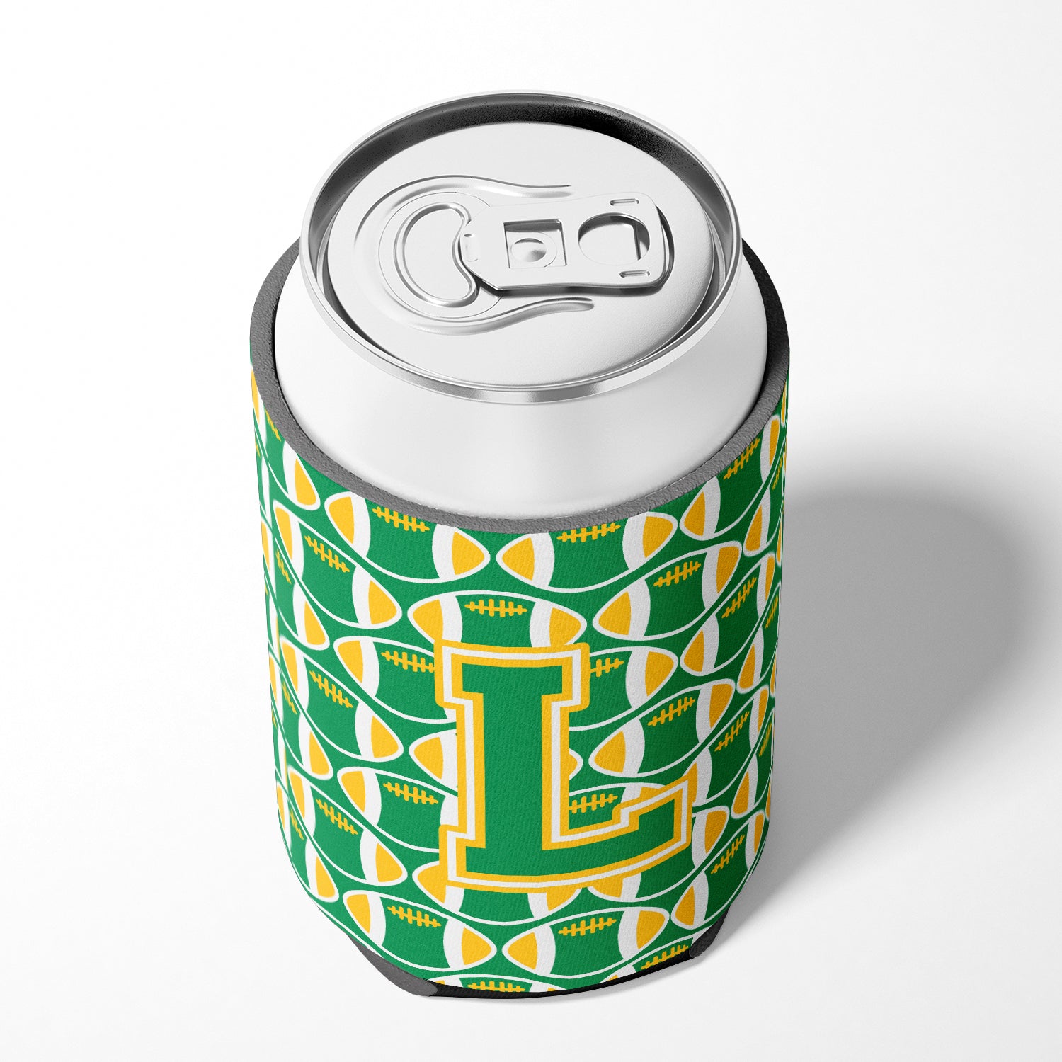 Letter L Football Green and Gold Can or Bottle Hugger CJ1069-LCC.