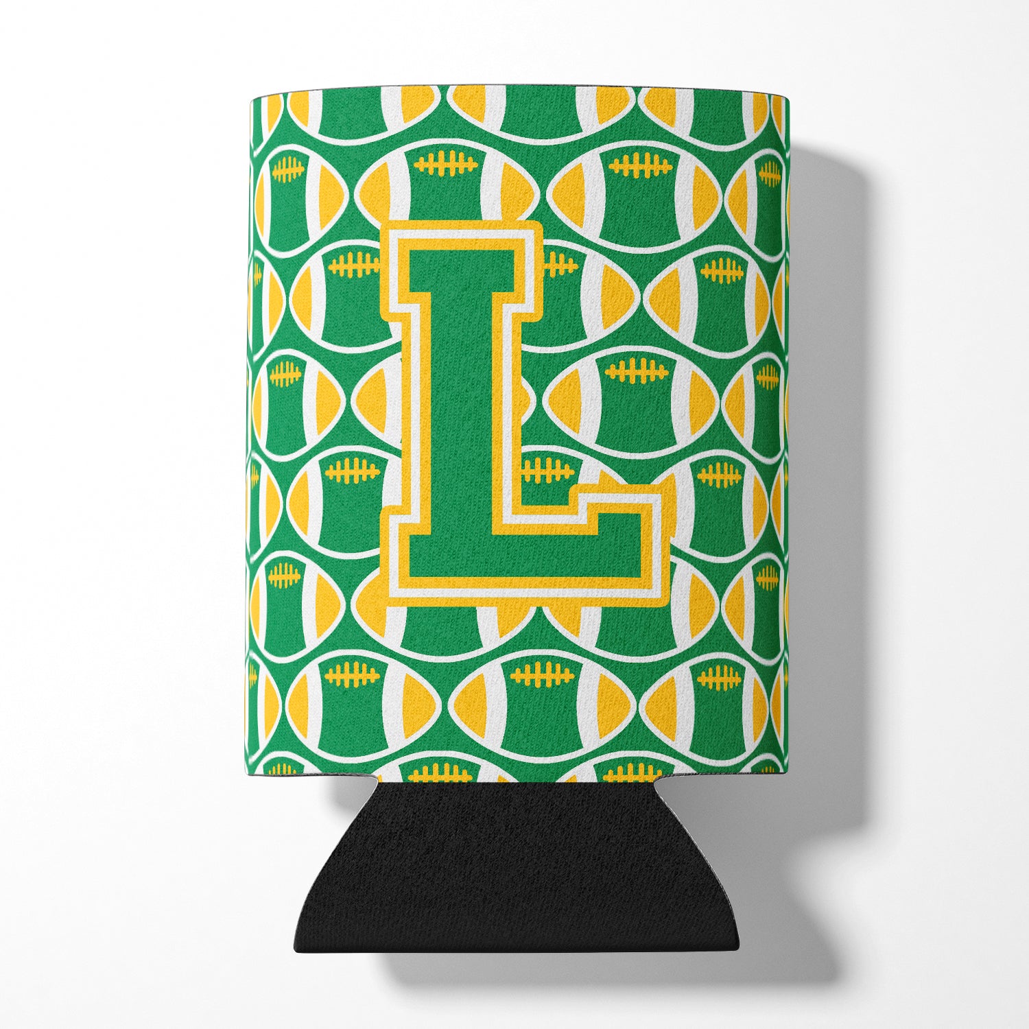 Letter L Football Green and Gold Can or Bottle Hugger CJ1069-LCC