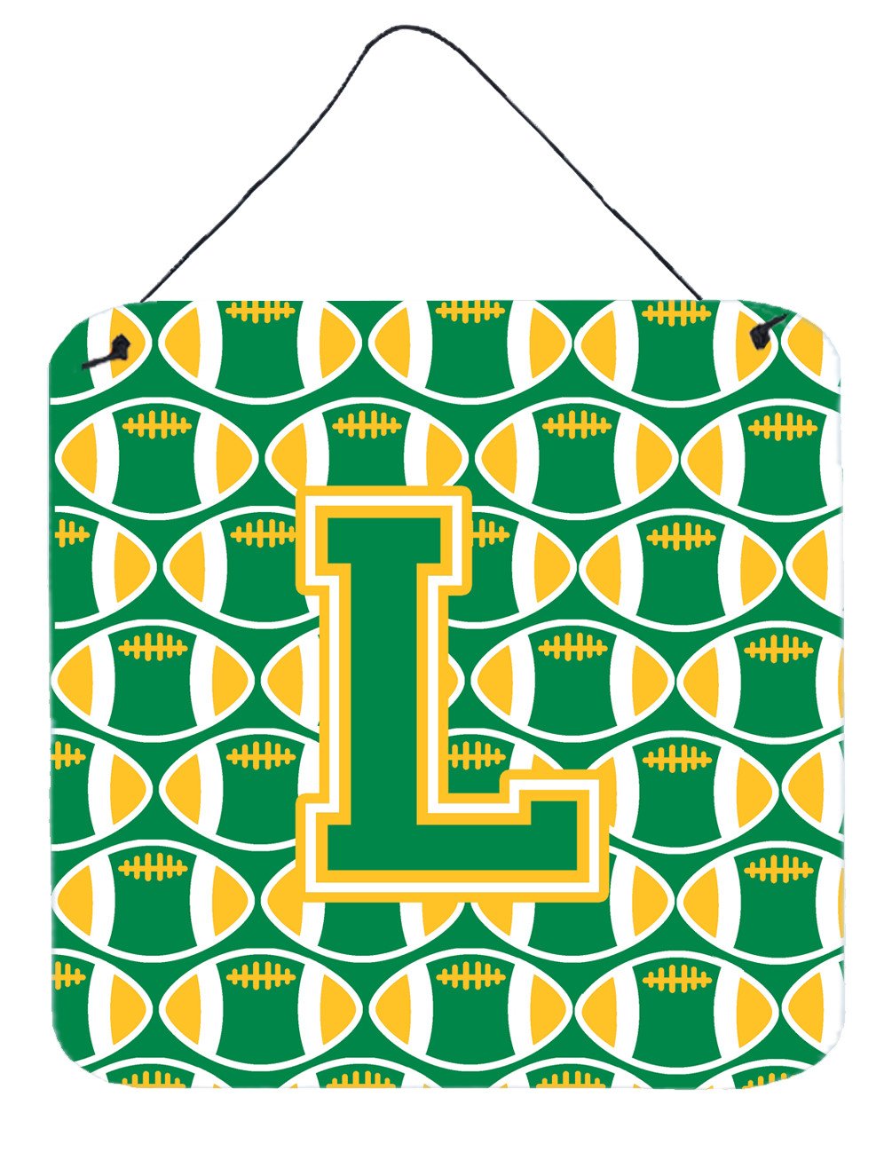 Letter L Football Green and Gold Wall or Door Hanging Prints CJ1069-LDS66 by Caroline&#39;s Treasures