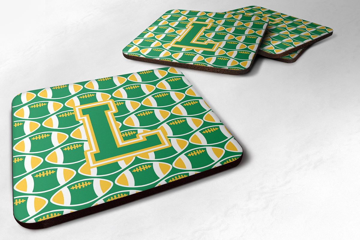 Letter L Football Green and Gold Foam Coaster Set of 4 CJ1069-LFC - the-store.com