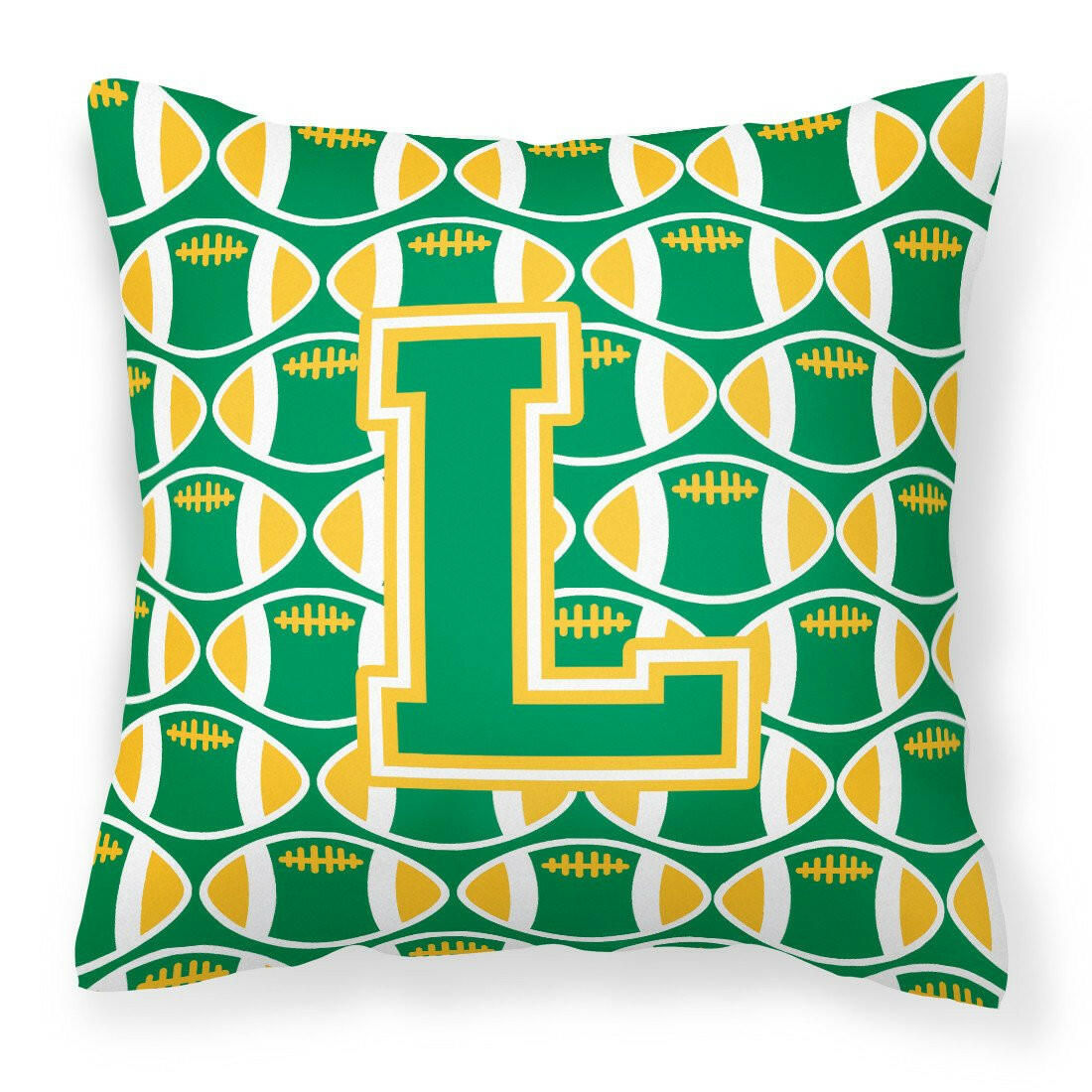 Letter L Football Green and Gold Fabric Decorative Pillow CJ1069-LPW1414 by Caroline&#39;s Treasures