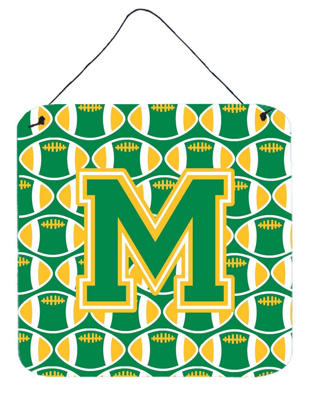 Letter M Football Green and Gold Wall or Door Hanging Prints CJ1069-MDS66 by Caroline&#39;s Treasures