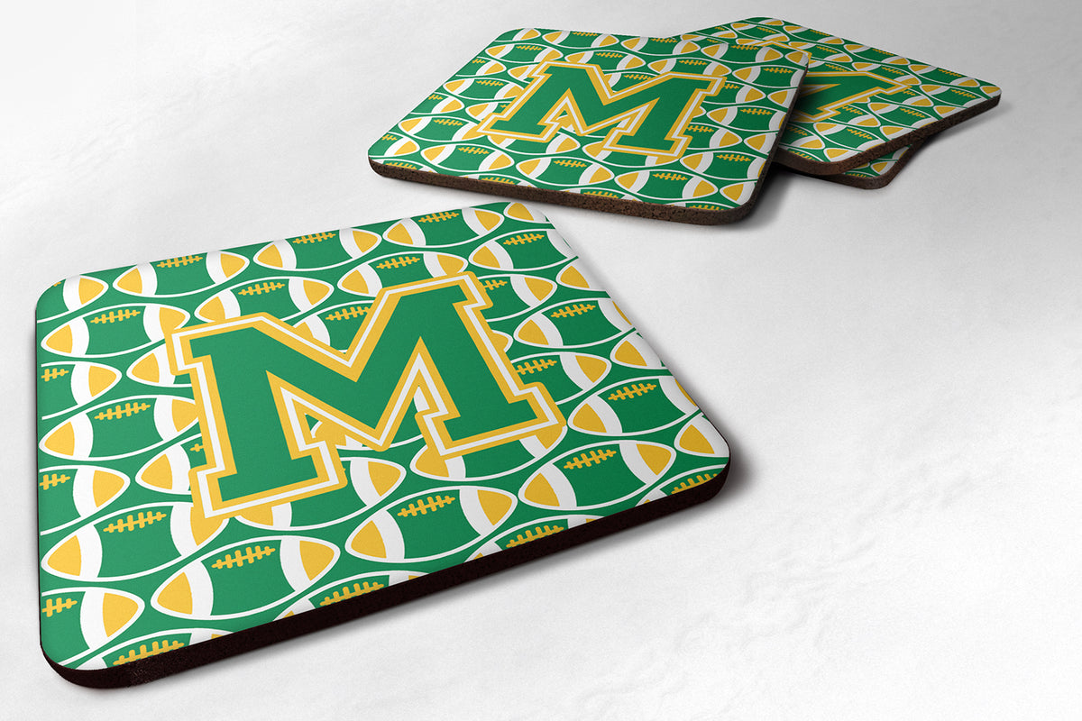 Letter M Football Green and Gold Foam Coaster Set of 4 CJ1069-MFC - the-store.com
