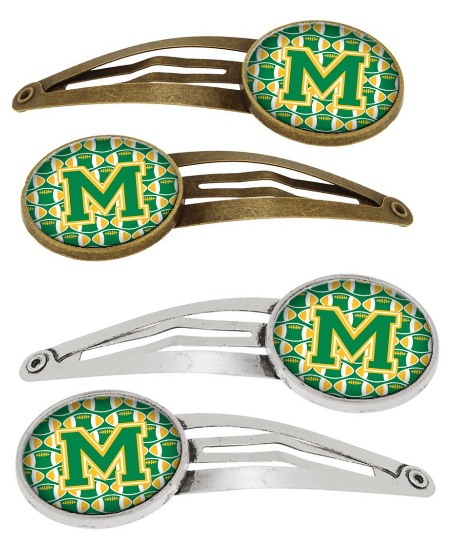 Letter M Football Green and Gold Set of 4 Barrettes Hair Clips CJ1069-MHCS4 by Caroline&#39;s Treasures