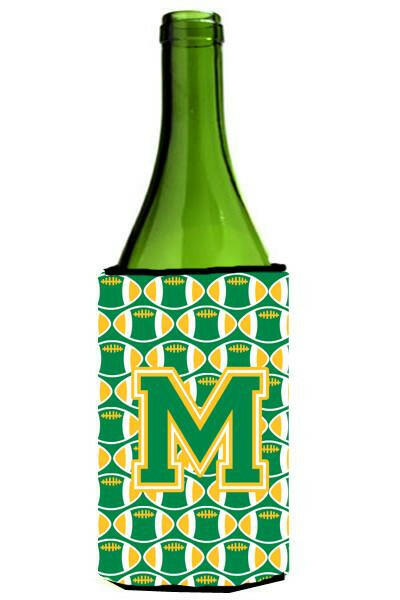 Letter M Football Green and Gold Wine Bottle Beverage Insulator Hugger CJ1069-MLITERK by Caroline&#39;s Treasures