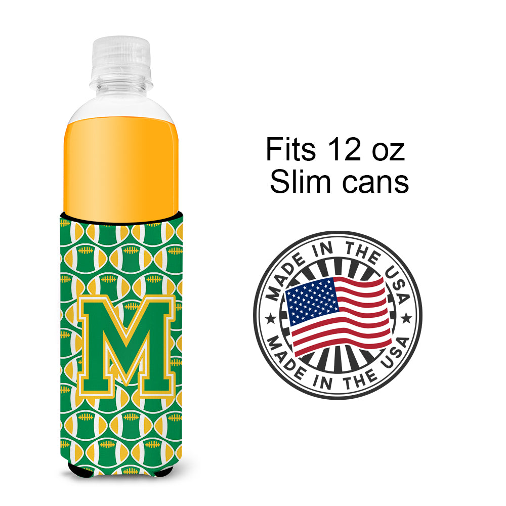 Letter M Football Green and Gold Ultra Beverage Insulators for slim cans CJ1069-MMUK