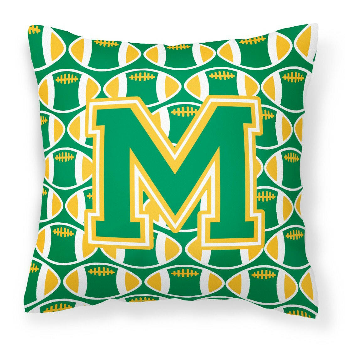 Letter M Football Green and Gold Fabric Decorative Pillow CJ1069-MPW1414 by Caroline&#39;s Treasures