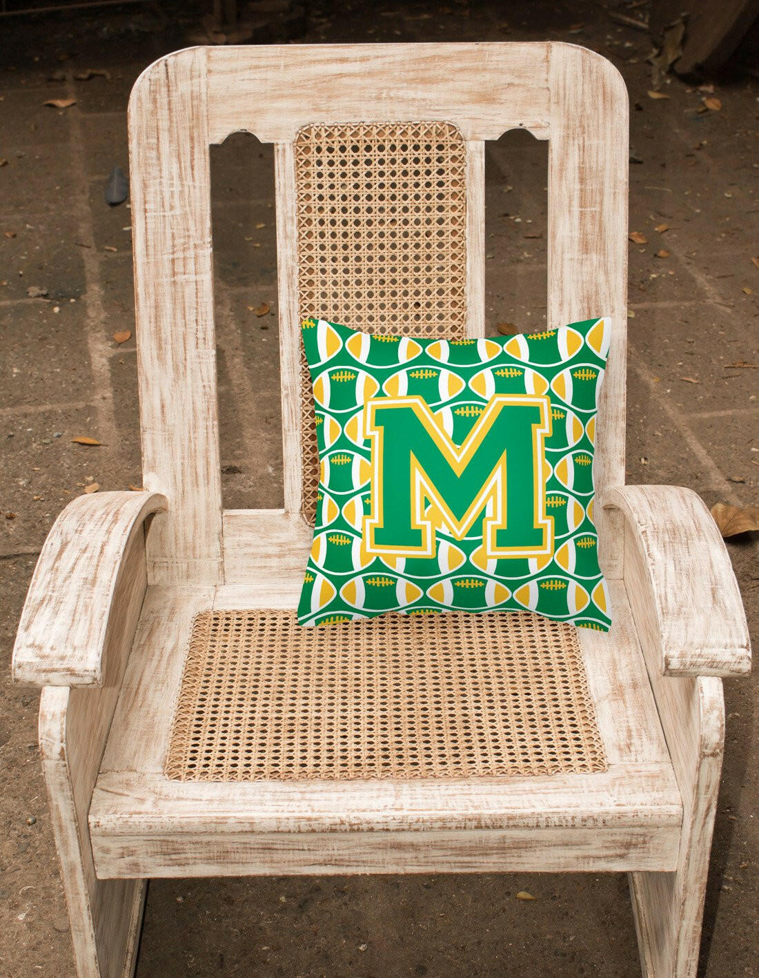 Letter M Football Green and Gold Fabric Decorative Pillow CJ1069-MPW1414 by Caroline's Treasures