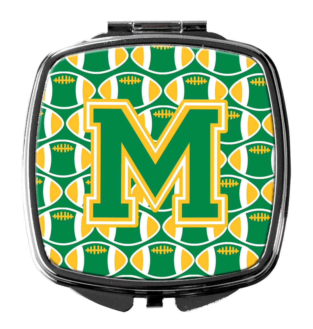Letter M Football Green and Gold Compact Mirror CJ1069-MSCM