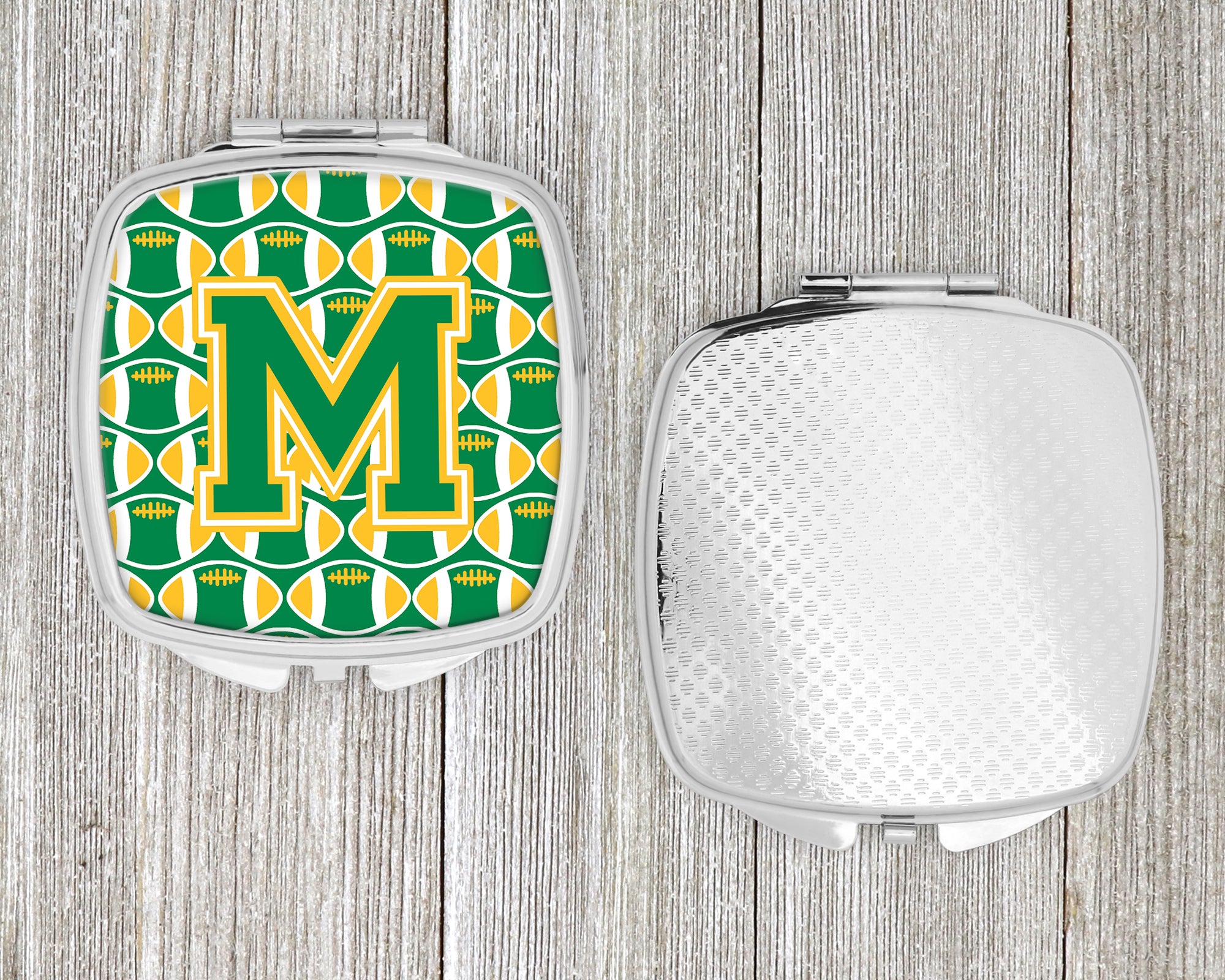 Letter M Football Green and Gold Compact Mirror CJ1069-MSCM  the-store.com.