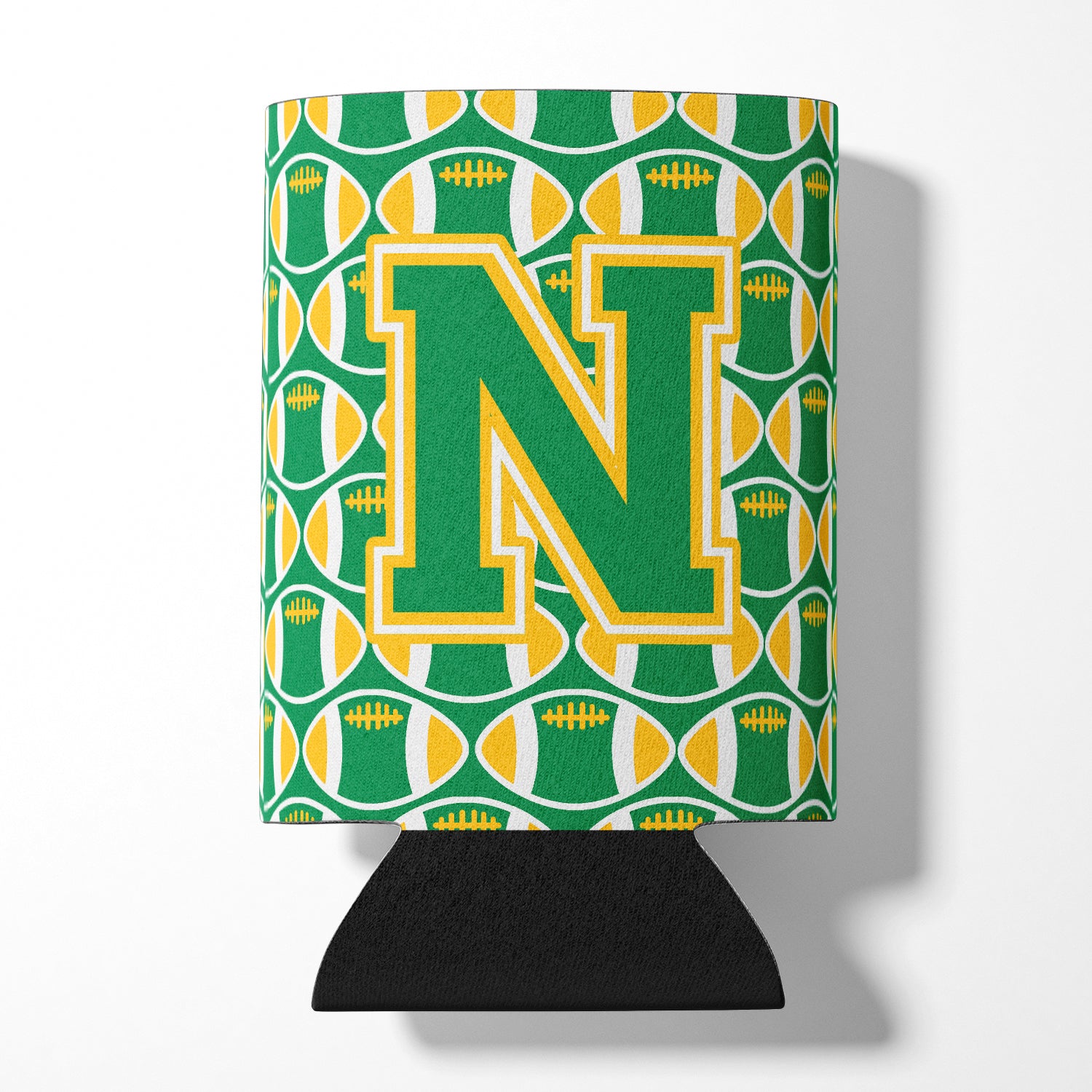 Letter N Football Green and Gold Can or Bottle Hugger CJ1069-NCC