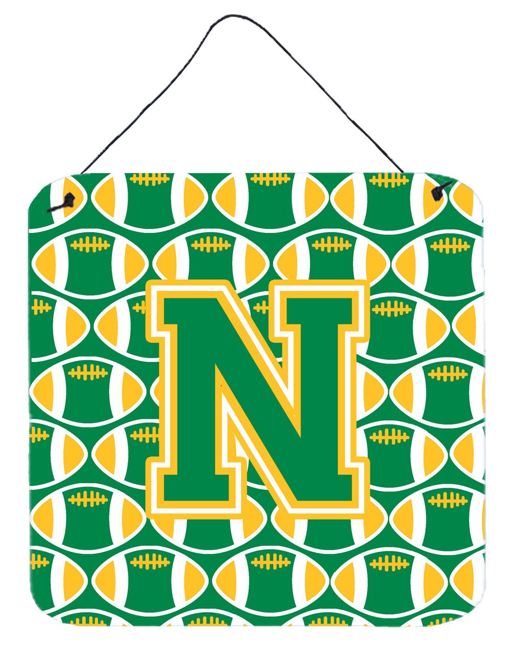 Letter N Football Green and Gold Wall or Door Hanging Prints CJ1069-NDS66 by Caroline&#39;s Treasures