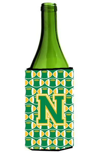 Letter N Football Green and Gold Wine Bottle Beverage Insulator Hugger CJ1069-NLITERK by Caroline's Treasures