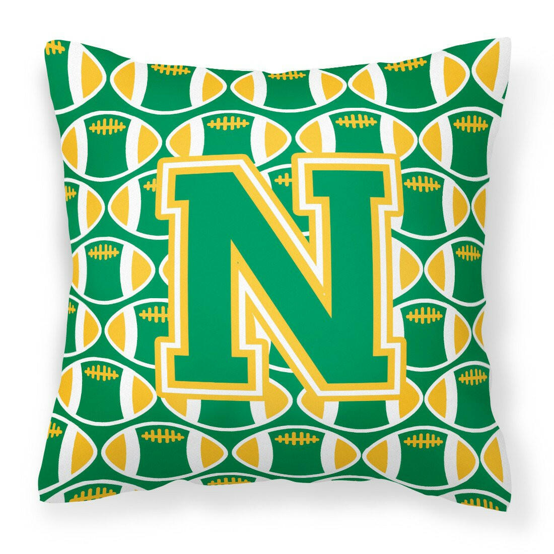 Letter N Football Green and Gold Fabric Decorative Pillow CJ1069-NPW1414 by Caroline&#39;s Treasures
