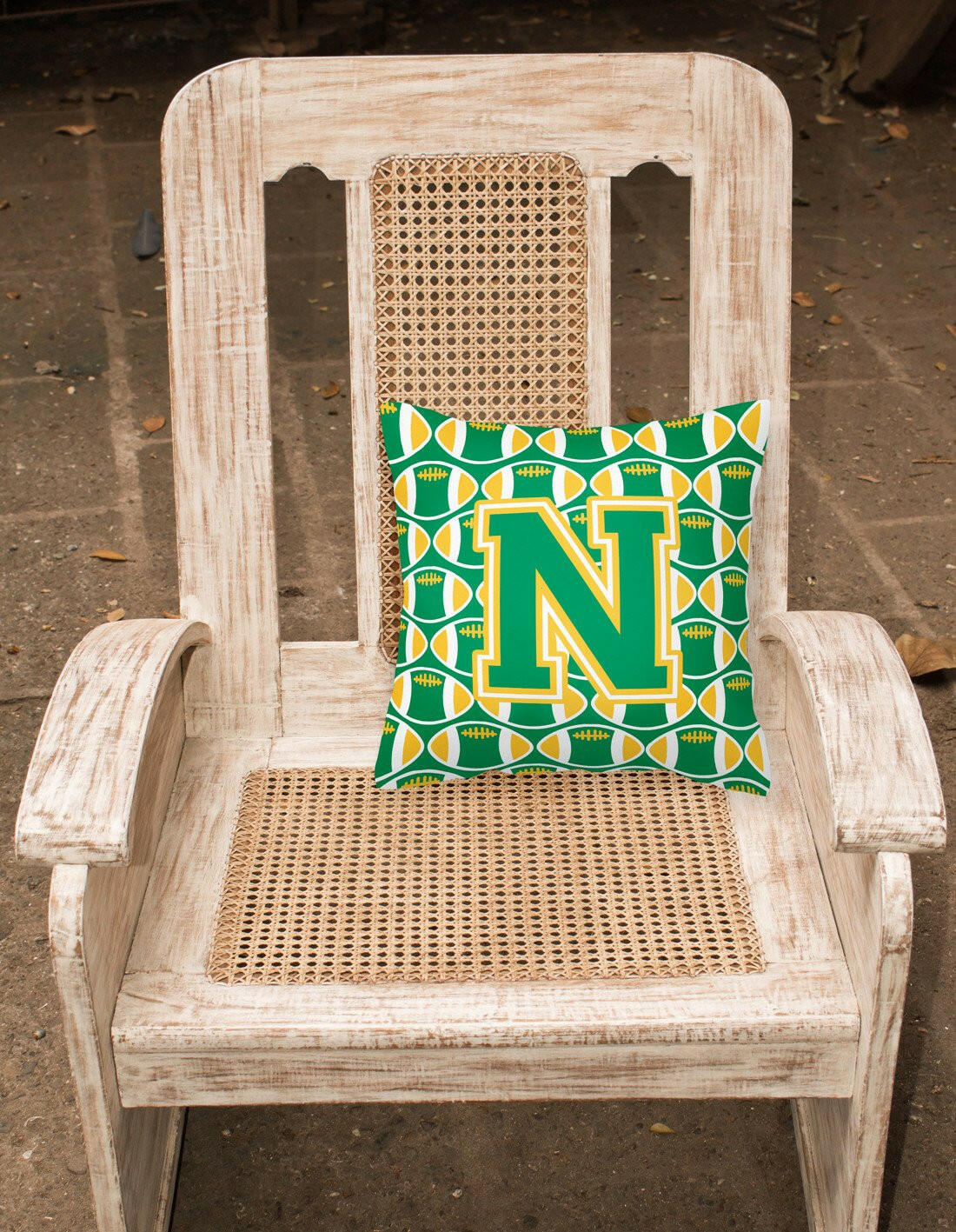 Letter N Football Green and Gold Fabric Decorative Pillow CJ1069-NPW1414 by Caroline's Treasures