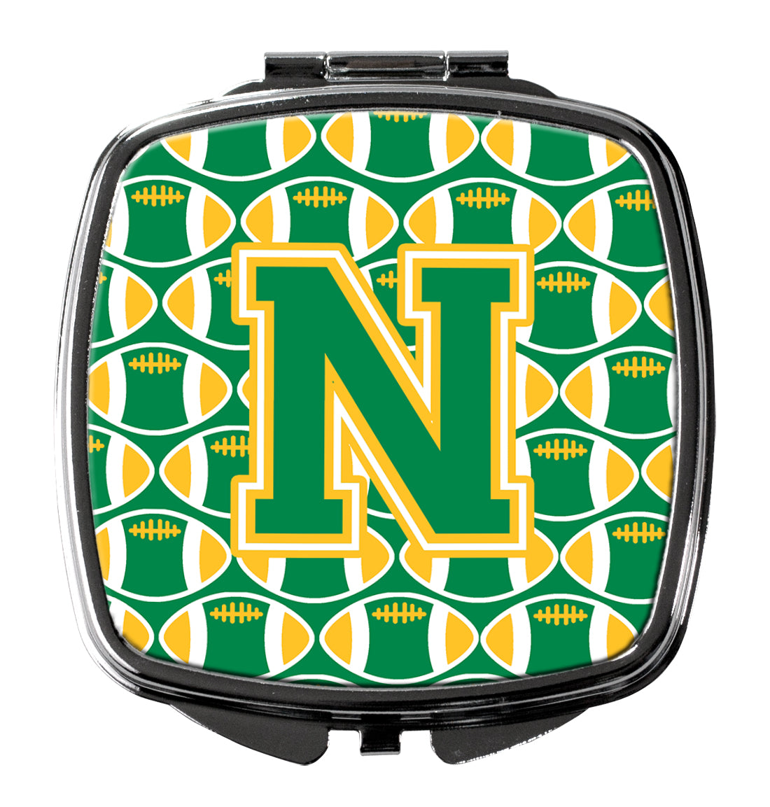 Letter N Football Green and Gold Compact Mirror CJ1069-NSCM