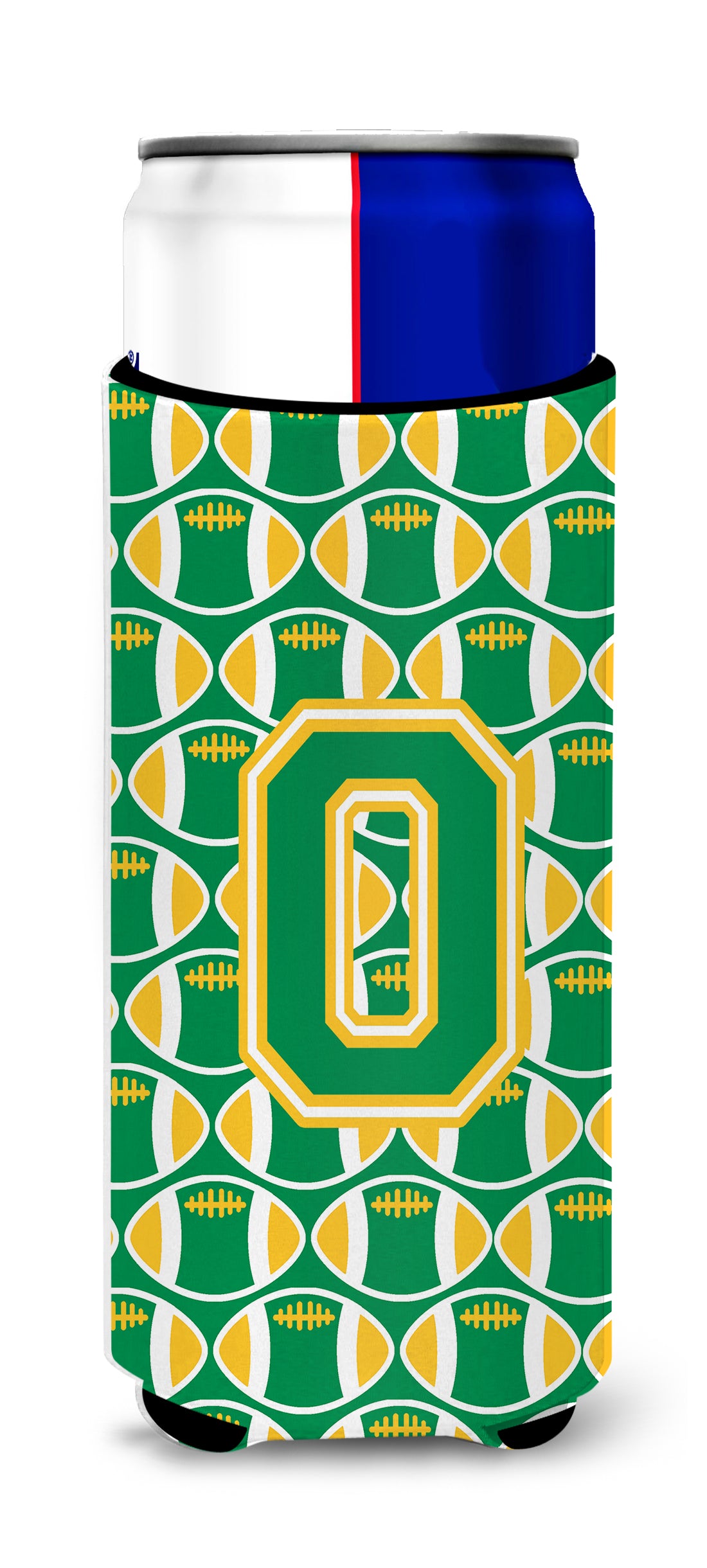 Letter O Football Green and Gold Ultra Beverage Insulators for slim cans CJ1069-OMUK.