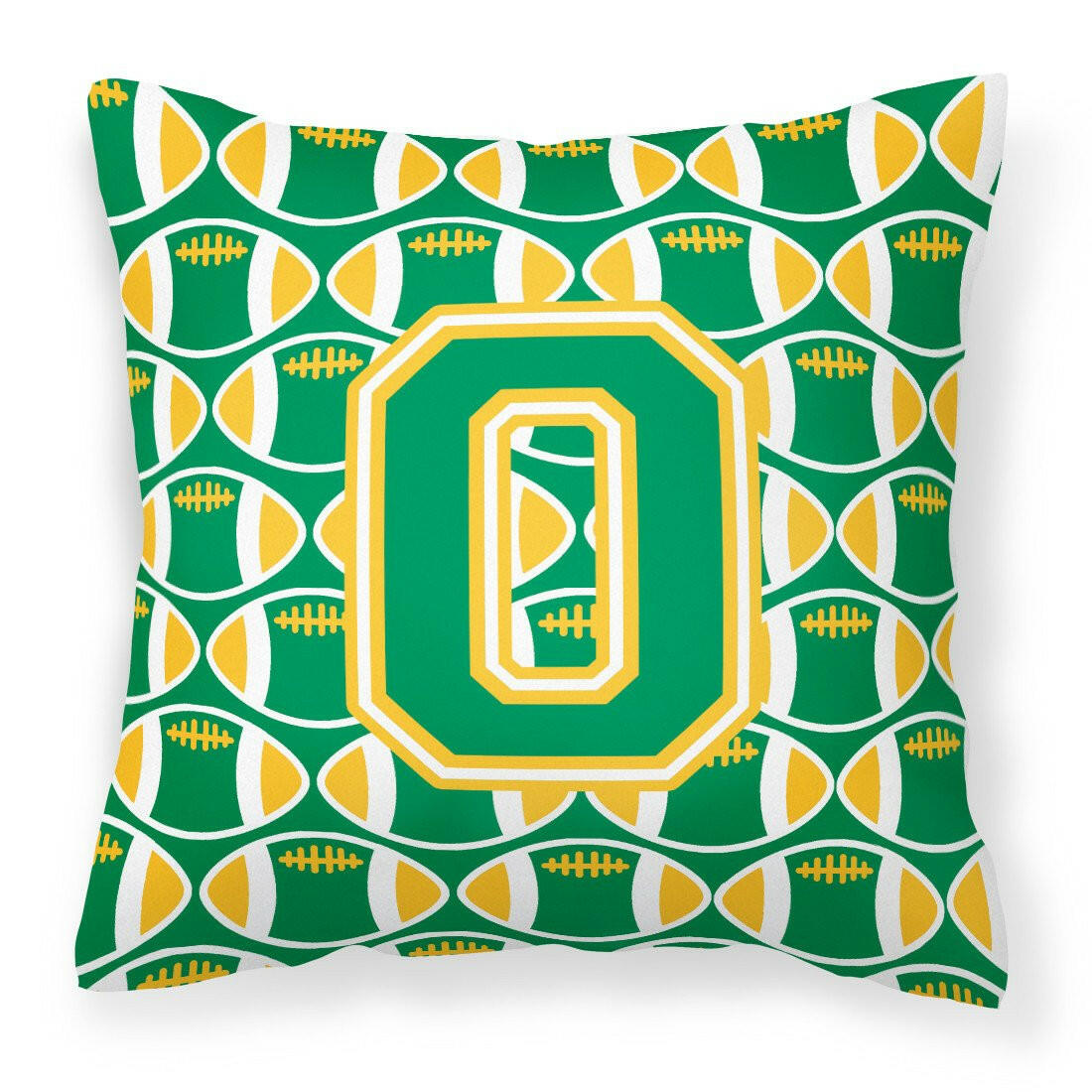 Letter O Football Green and Gold Fabric Decorative Pillow CJ1069-OPW1414 by Caroline&#39;s Treasures
