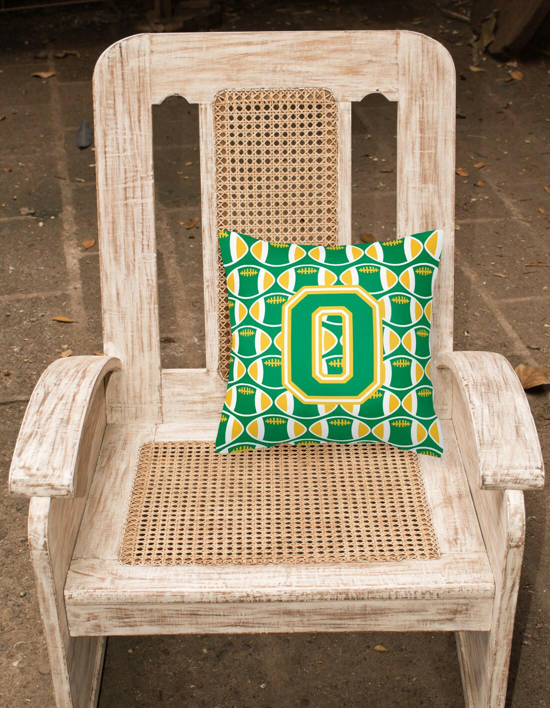 Letter O Football Green and Gold Fabric Decorative Pillow CJ1069-OPW1414 by Caroline's Treasures
