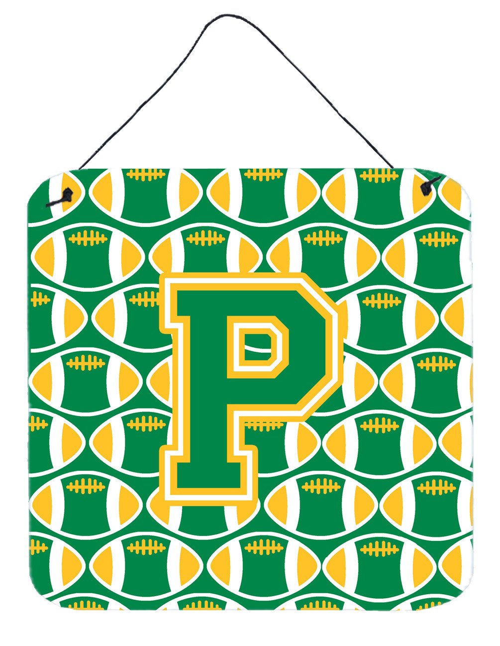 Letter P Football Green and Gold Wall or Door Hanging Prints CJ1069-PDS66 by Caroline&#39;s Treasures