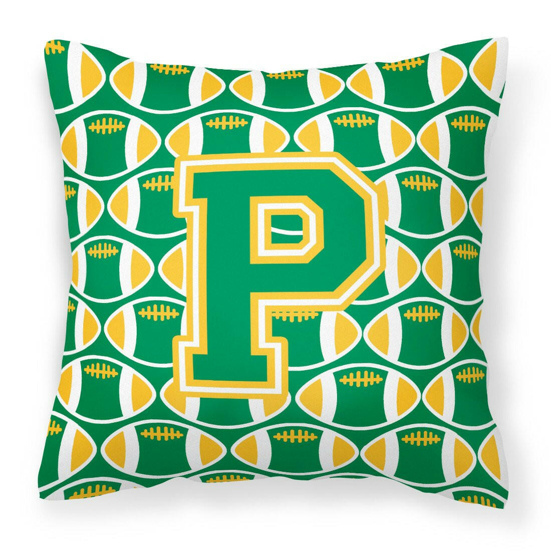 Letter P Football Green and Gold Fabric Decorative Pillow CJ1069-PPW1414 by Caroline&#39;s Treasures