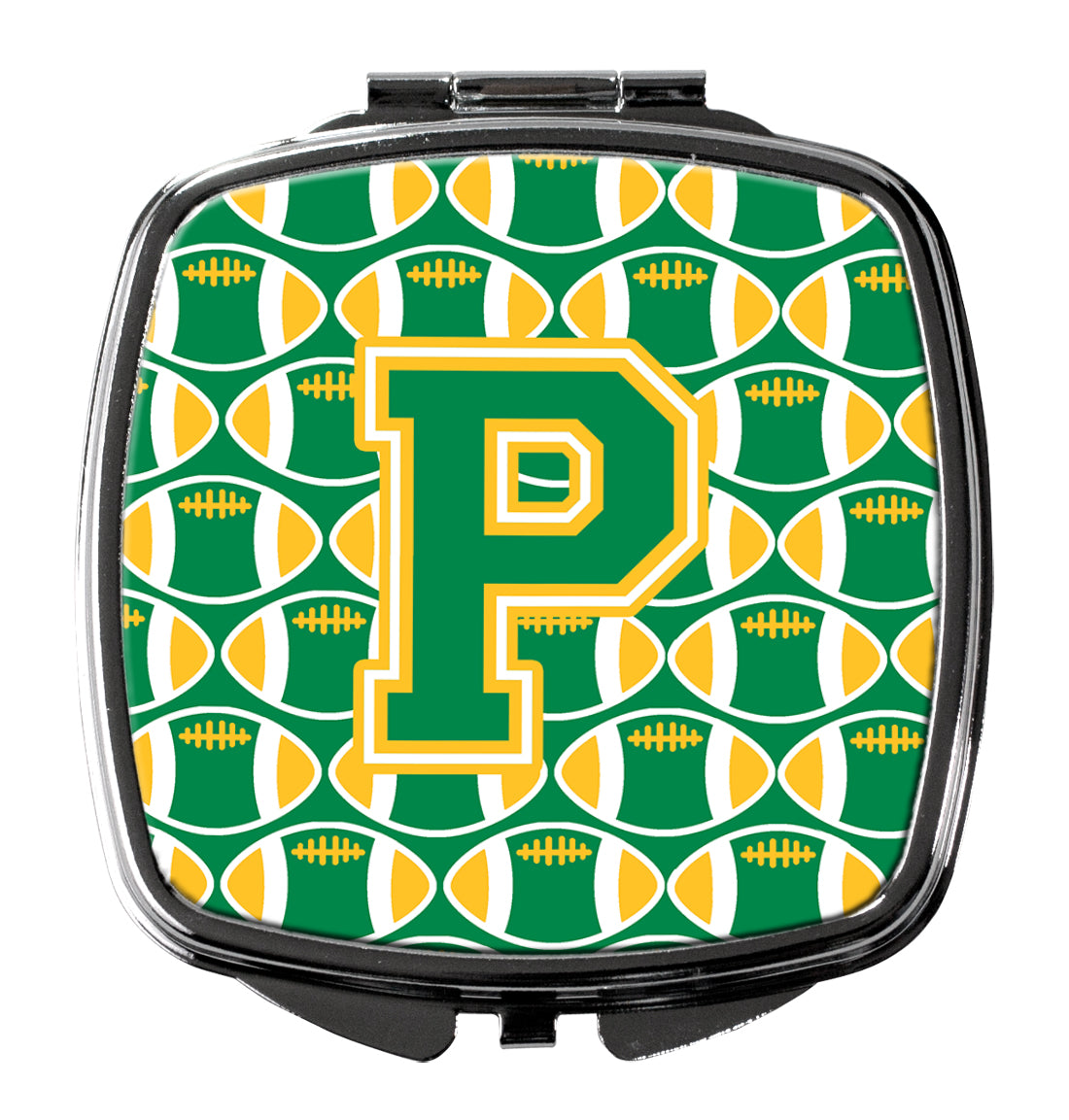 Letter P Football Green and Gold Compact Mirror CJ1069-PSCM